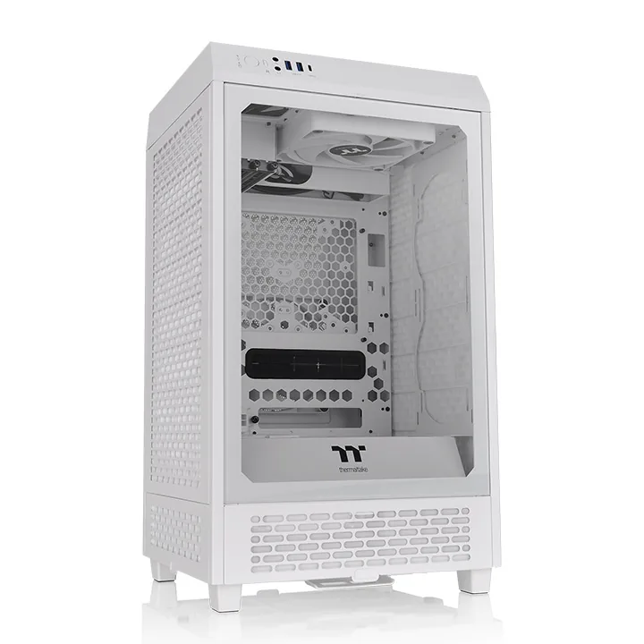 Thermaltake The Tower 200 Mini Computer Case, SPCC+Tempered Glass Material, Supports Up to 280mm Radiator, Up to 4 Fans Support, Removable Dust Filter-White