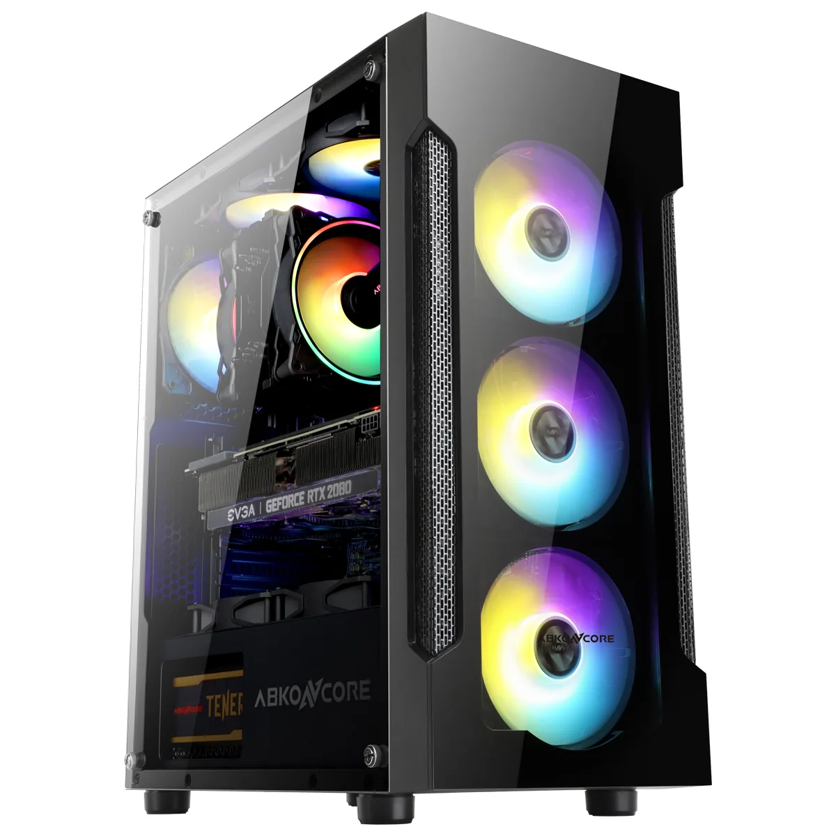 ABKONCORE T250 Middle Tower Gaming Case, 4x Fixed ARGB Fans, Tempered Glass, ARGB V2 Controller