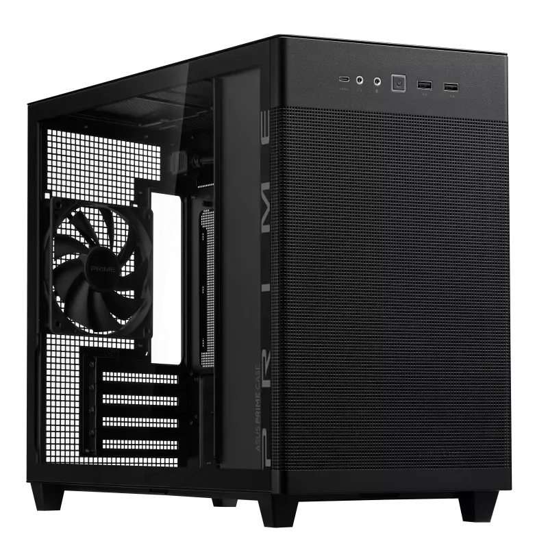 ASUS Prime AP201 Tempered Glass MicroATX Computer Case, Removable Dust Filter, Up to 360mm Radiator Support, Up to 4 Fans, Black | 90DC00G0-B39010