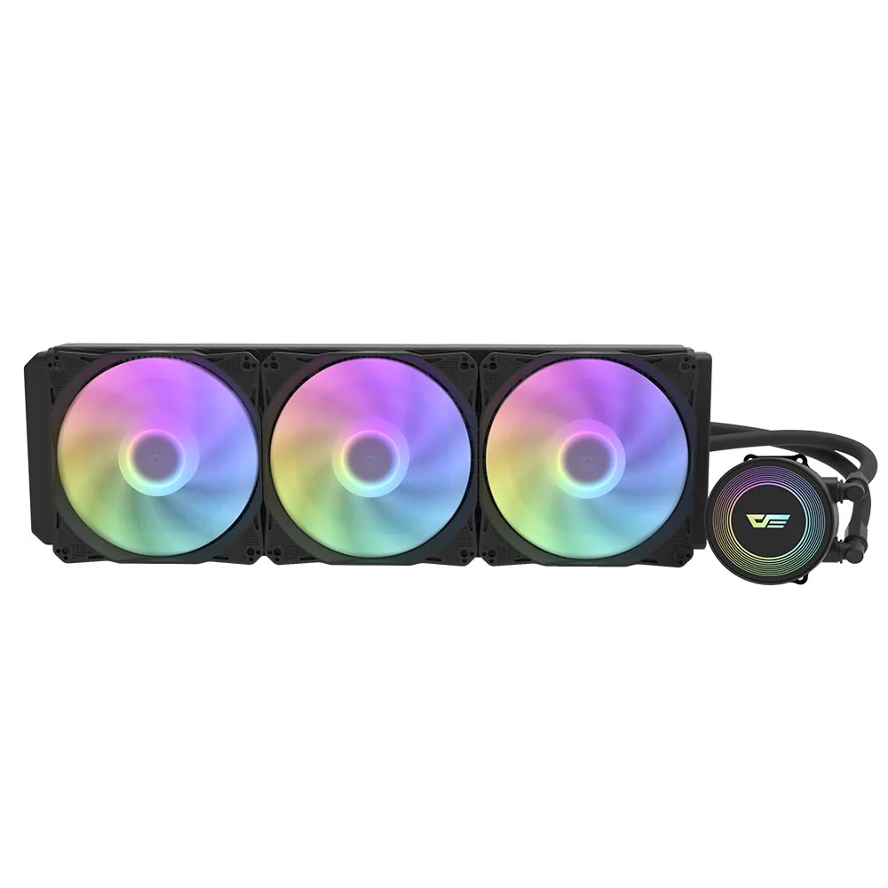 Darkflash AURA DA360 Liquid CPU Cooler, 120mm PWD Fans, 900~1800RPM Fan Speed, 2500 RPM Pump Speed, HQ Water Pump, Wide Copper Bottom, Hydraulic Bearing, Black