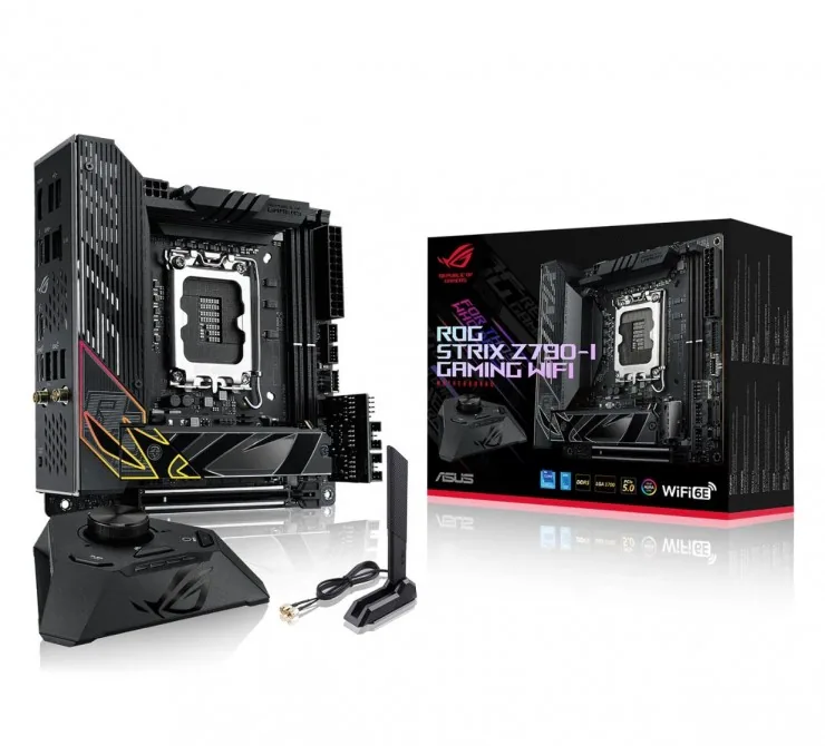ASUS ROG STRIX Z790-I GAMING WIFI Intel Z790 LGA 1700 Mini-ITX Motherboard , 10 + 1 power stages, DDR5, 2X M.2 slots, PCI 5.0 NVMe SSD slot, PCIe 5.0 x16 SafeSlot | 90MB1CM0-M0EAY0