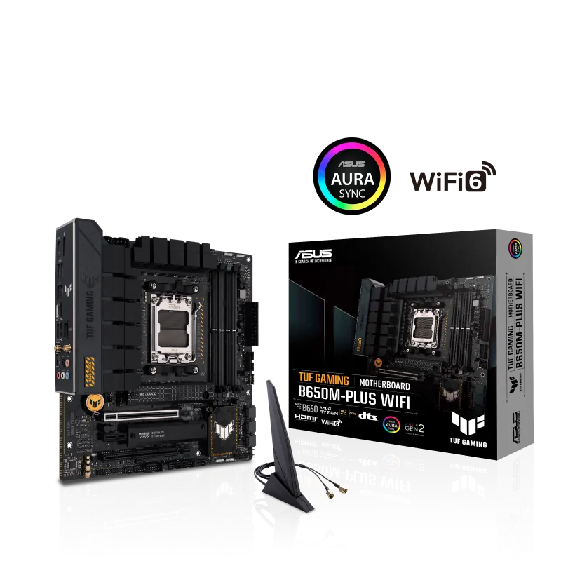 ASUS TUF Gaming B650M-Plus Wifi DDR5 Micro ATX Motherboard, AMD Socket AM5, B650 Chipset, 2.5Gb Ethernet, Bluetooth, WiFi 6E 5GHz, Max 128GB 4xDIMM Memory, PCIe 4.0x16, 2xM.2 Slot | 90MB1BF0-M0EAY0