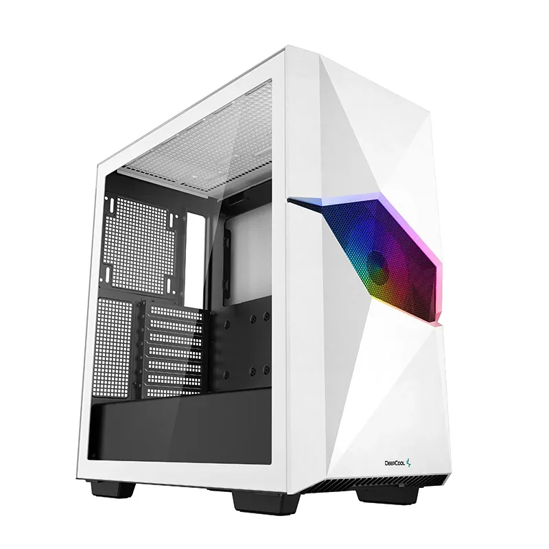 DeepCool CYCLOPS Mid-Tower Case, ABS+SPCC+Tempered Glass, 5x Drive Bays, 7x Expansion Slots, 1x Pre-Installed Fans, Motherboard Support Up To E-ATX, White | WHAAE1-C-1