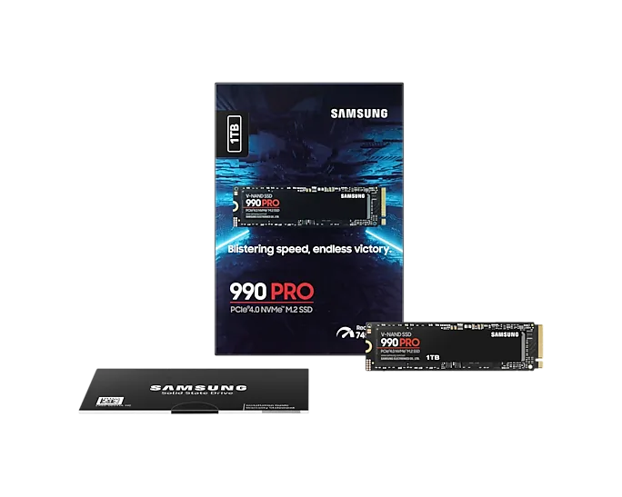Samsung 990 Pro 1 TB NVMe M.2 Internal SSD, PCIe Gen 4.0 x4, 7450 MB/s Sequential Read Speed, 6900 MB/s Sequential Write Speed, V-NAND 3-bit MLC | MZ-V9P1T0BW